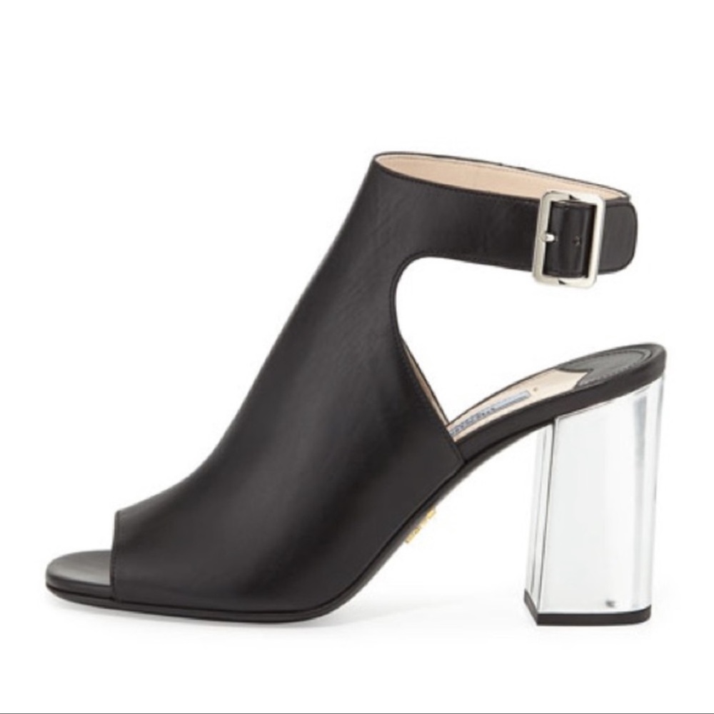 Prada Black/Silver Bicolor Open-Toe Block-Heel Sa… - image 3